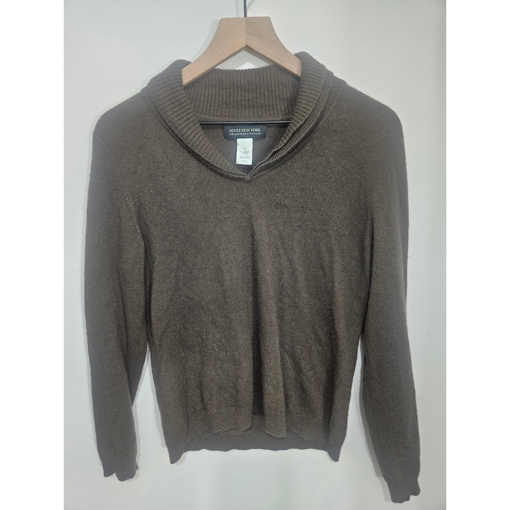 Jones New York Collection M Brown Cashmere Shawl Collar Sweater Holes